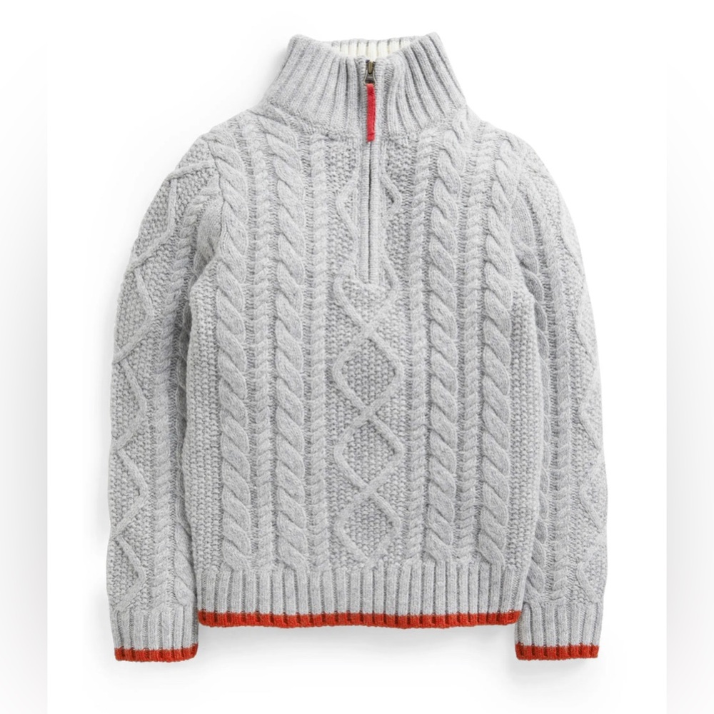 • BRAND NEW • Mini Boden • Kids' Cable Half Zip Wool Blend Sweater • 7-8Y